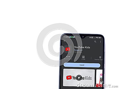 YouTube Kids app play store page on smartphone on white background Editorial Stock Photo