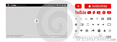 Youtube, youtube kids, YouTube Music, YouTube TV, YouTube VR. Subscribe button icon with arrow cursor. Official logotypes of Vector Illustration