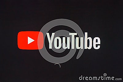 Youtube logo on TV Screen. Editorial Stock Photo