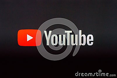 Youtube logo on TV Screen. Editorial Stock Photo