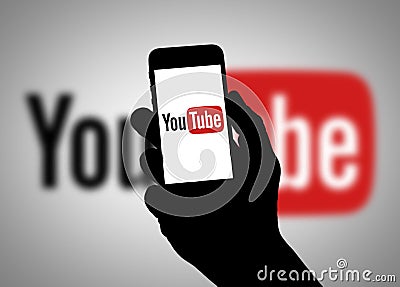 YOUTUBE mobile device with Youtube app Editorial Stock Photo