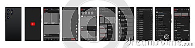 YouTube mobile interface in Samsung galaxy s23 ultra. You Tube screen social media, video hosting interface template. Homepage, Vector Illustration