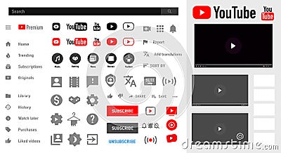Youtube. Mobile ui social speech bubbles. video player user button, symbol, sign logo. Editorial vector. Vinnitsa, Ukraine - Vector Illustration