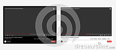 Youtube multimedia player window template. Youtube video template vector set. Isolated Youtube screen frame on isolated background Vector Illustration