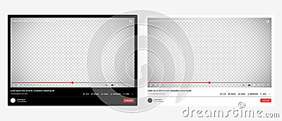 Youtube multimedia player window template. Youtube video template vector set. Isolated Youtube screen frame on isolated background Vector Illustration