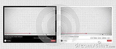 Youtube multimedia player window template. Youtube video template vector set. Isolated Youtube screen frame on transparent Vector Illustration