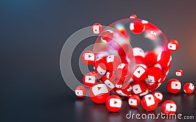 Youtube sign abstract glass bubble iconic background for social banner poster template Editorial Stock Photo