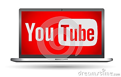 Youtube text with logo icon on laptop screen Editorial Stock Photo