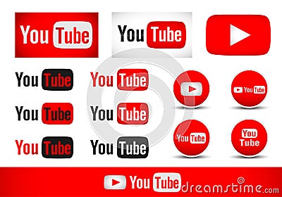 Youtube text with logo icon set vector element design vector on white background Cartoon Illustration