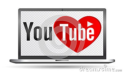 Youtube text with love and heart concept logo on laptop screen Editorial Stock Photo