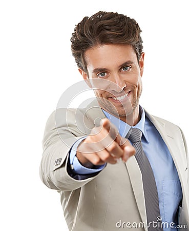 Youve been chosen. Studio portrait of a handsome young businessman isolated on white. Stock Photo