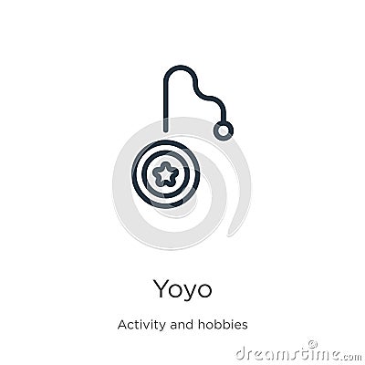 Yoyo icon. Thin linear yoyo outline icon isolated on white background from activity and hobbies collection. Line vector sign, Vector Illustration