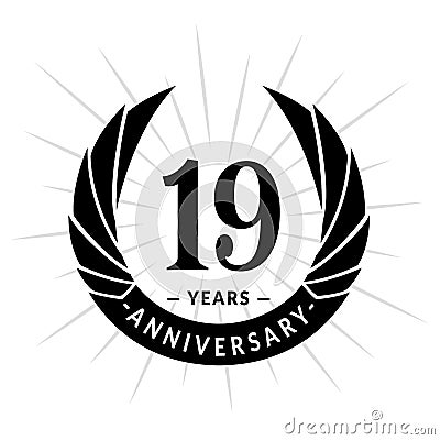 19 years anniversary design template. Elegant anniversary logo design. Nineteen years logo. Vector Illustration