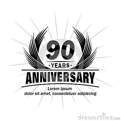 90 years anniversary. Elegant anniversary design. 90th years logo. Vector Illustration