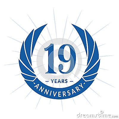 19 years anniversary design template. Elegant anniversary logo design. Nineteen years logo. Vector Illustration