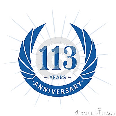 113 years anniversary design template. Elegant anniversary logo design. 113 years logo. Vector Illustration