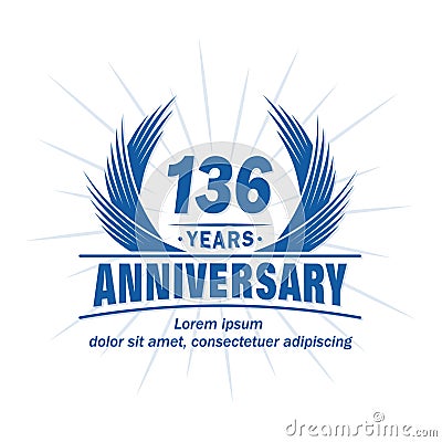 136 years anniversary. Elegant anniversary design. 136th years logo. Vector Illustration