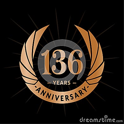 136 years anniversary design template. Elegant anniversary logo design. 136 years logo. Vector Illustration