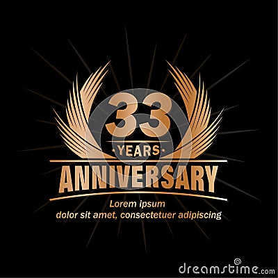 33 years anniversary. Elegant anniversary design. 33rd years logo. Vector Illustration