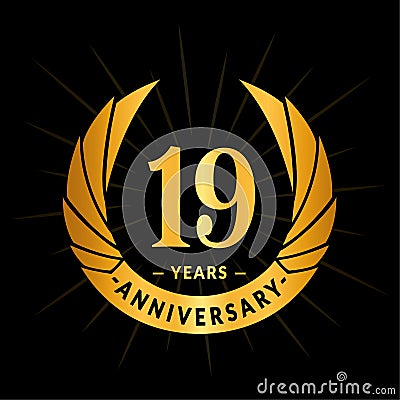 19 years anniversary design template. Elegant anniversary logo design. Nineteen years logo. Vector Illustration