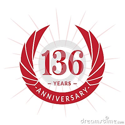 136 years anniversary design template. Elegant anniversary logo design. 136 years logo. Vector Illustration