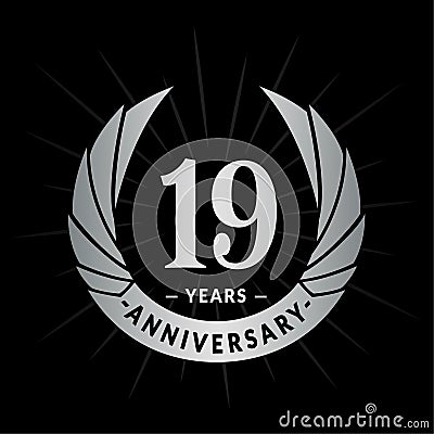 19 years anniversary design template. Elegant anniversary logo design. Nineteen years logo. Vector Illustration