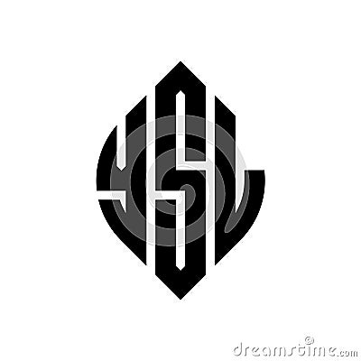 YSL circle letter logo design with circle and ellipse shape. YSL ellipse letters with typographic style. The three initials form a Vector Illustration
