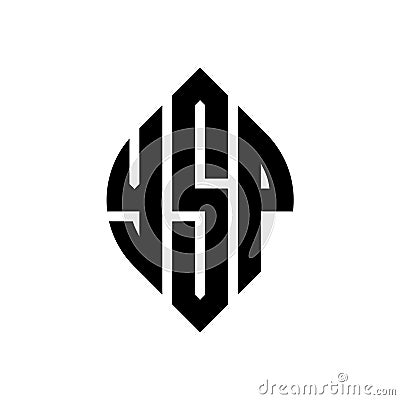 YSP circle letter logo design with circle and ellipse shape. YSP ellipse letters with typographic style. The three initials form a Vector Illustration