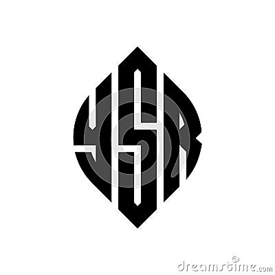 YSR circle letter logo design with circle and ellipse shape. YSR ellipse letters with typographic style. The three initials form a Vector Illustration