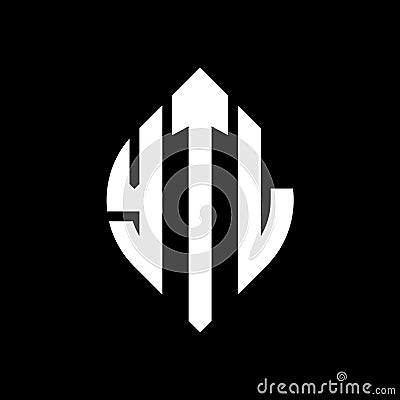YTL circle letter logo design with circle and ellipse shape. YTL ellipse letters with typographic style. The three initials form a Vector Illustration