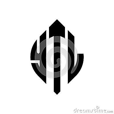 YTL circle letter logo design with circle and ellipse shape. YTL ellipse letters with typographic style. The three initials form a Vector Illustration