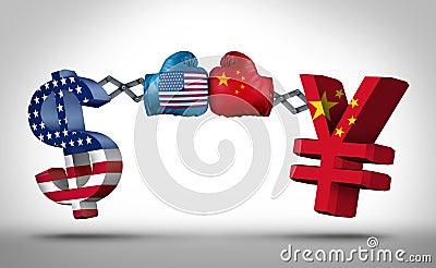 Yuan Dollar Currency Fight Cartoon Illustration