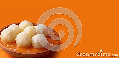 Yuan-Xiao Che, Chinese Lantern Festival, traditional Chinese dish yuanxiao, place for text, orange background Stock Photo