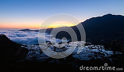 Yuanyang rice terrace at sunrise, Yunnan province, China Stock Photo