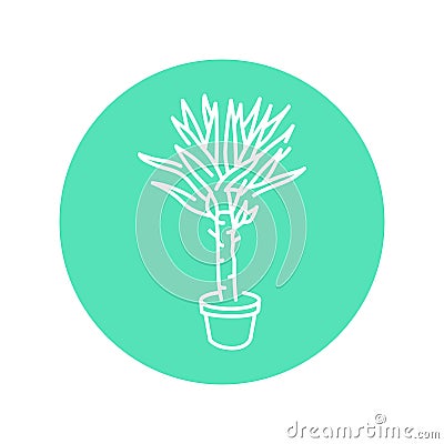 Yucca palm houseplant black line icon. Indoor decorative plant. Vector Illustration