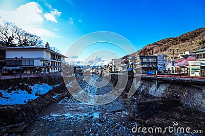 View to the mount River in the Small Station City near Nagano Editorial Stock Photo