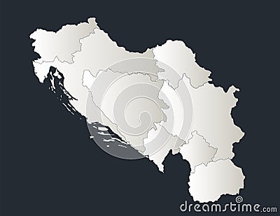 Yugoslavia map, Infographics flat design colors snow white, with names of individual regions blank Vector Illustration