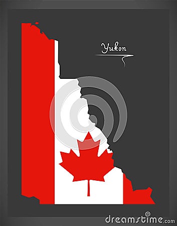 Yukon Canada map with Canadian national flag illustration Vector Illustration