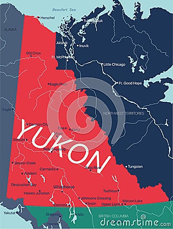 Yukon Territory vector editable map of the Canada Vector Illustration