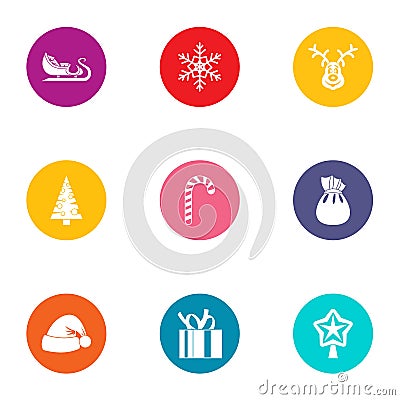 Yule icons set, flat style Vector Illustration