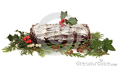 Yule Log Christmas Cake Stock Photo