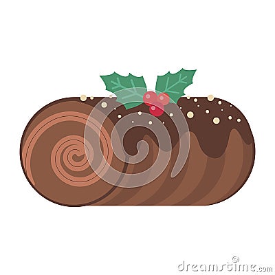 Yule Log Christmas Dessert Cake Flat Icon Vector Illustration
