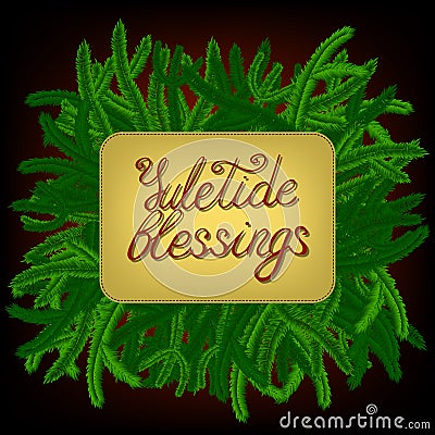 Yuletide blessings, decorated with green pine-tree branches Stock Photo