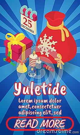 Yuletide concept banner, comics isometric style Vector Illustration