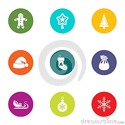 Yuletide icons set, flat style Vector Illustration