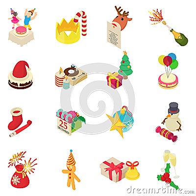 Yuletide icons set, isometric style Vector Illustration