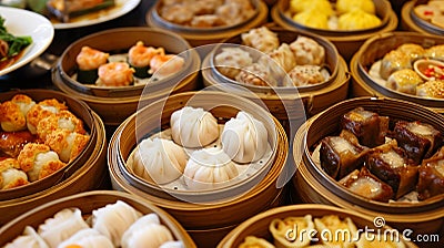 yumcha, dim sum,Hong Kong steamed. Ai Generative Stock Photo