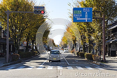 Yume Kyobashi Castle Road with Golden Ginkgo Trees lined on both sides Editorial Stock Photo