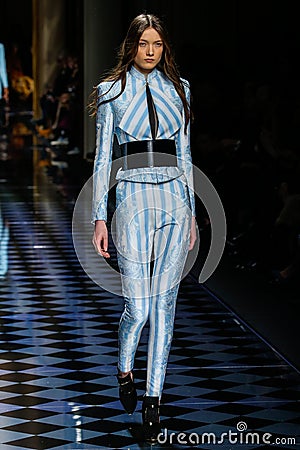 Yumi Lambert walks the runway during the Balmain show Editorial Stock Photo