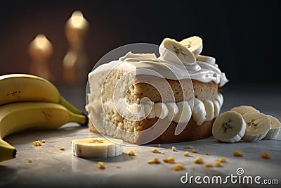 yummy banana cake with cream cheese with sliced banana Stock Photo